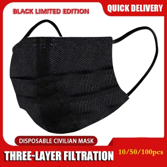 10/50/100 Pcs Mouth Mask Disposable Black Cotton Mouth Face Masks Non-woven Mask 3 Filter Activated Anti Pollution