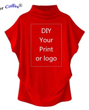 Women Casual Turtleneck Cotton girl DIY printing Casual Blouse Top Shirt female Plus Size Custom picture girl clothing fashion