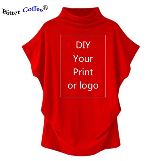 Women Casual Turtleneck Cotton girl DIY printing Casual Blouse Top Shirt female Plus Size Custom picture girl clothing fashion