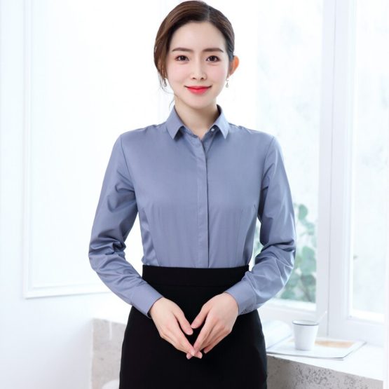 High quality women's long sleeve shirt solid color fashion business bamboo fiber shirt brand business women's shirt large size