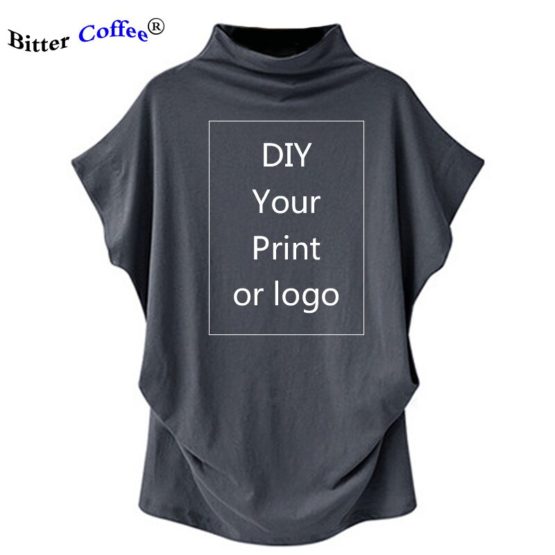 Women Casual Turtleneck Cotton girl DIY printing Casual Blouse Top Shirt female Plus Size Custom picture girl clothing fashion