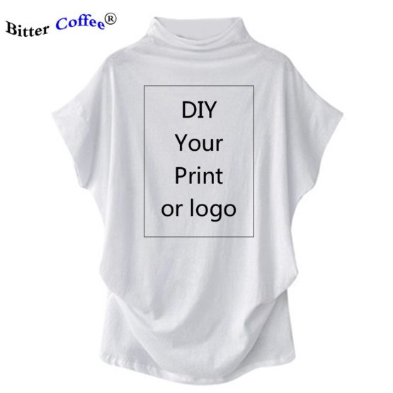 Women Casual Turtleneck Cotton girl DIY printing Casual Blouse Top Shirt female Plus Size Custom picture girl clothing fashion