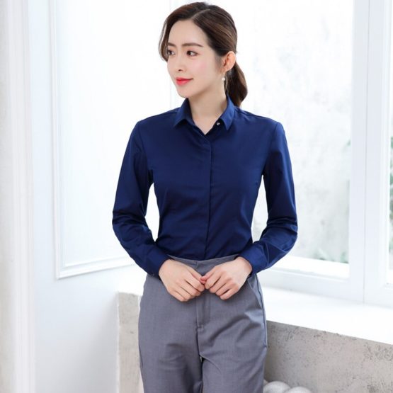 High quality women's long sleeve shirt solid color fashion business bamboo fiber shirt brand business women's shirt large size