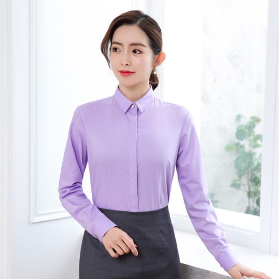 High quality women's long sleeve shirt solid color fashion business bamboo fiber shirt brand business women's shirt large size