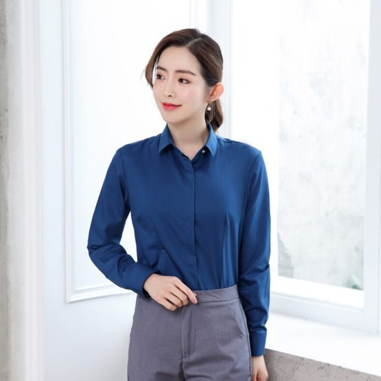 High quality women's long sleeve shirt solid color fashion business bamboo fiber shirt brand business women's shirt large size