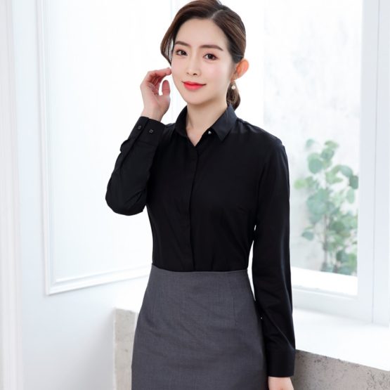 High quality women's long sleeve shirt solid color fashion business bamboo fiber shirt brand business women's shirt large size