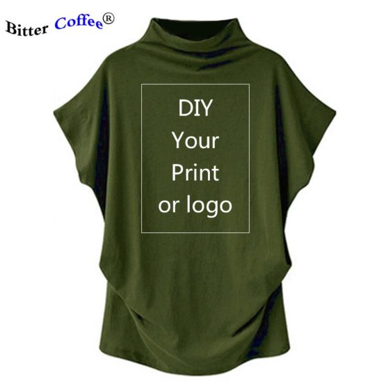 Women Casual Turtleneck Cotton girl DIY printing Casual Blouse Top Shirt female Plus Size Custom picture girl clothing fashion