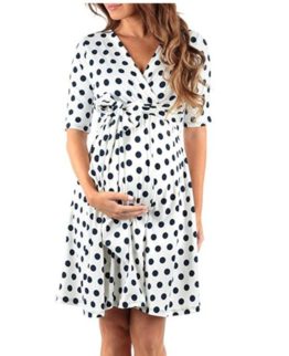 2019 Women's Summer Fashion New Dot Print V-neck Maternity Belt Dress Size S-XL Multi-color Optional