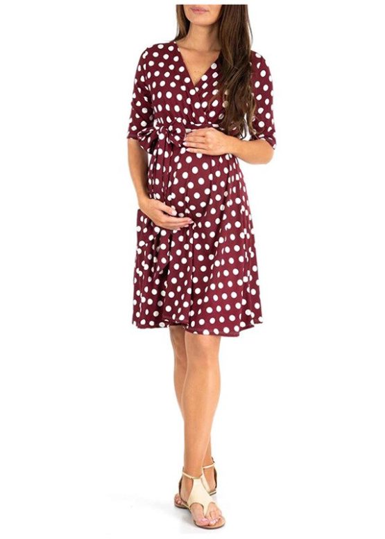 2019 Women's Summer Fashion New Dot Print V-neck Maternity Belt Dress Size S-XL Multi-color Optional