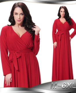 Women's Autumn New Large Size Women's V-neck Long-sleeved Christmas Red Temperament Dress