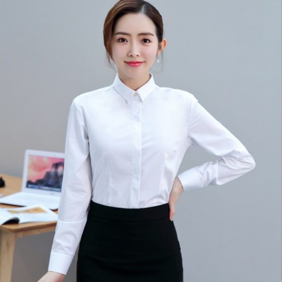 High quality women's long sleeve shirt solid color fashion business bamboo fiber shirt brand business women's shirt large size