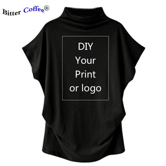 Women Casual Turtleneck Cotton girl DIY printing Casual Blouse Top Shirt female Plus Size Custom picture girl clothing fashion