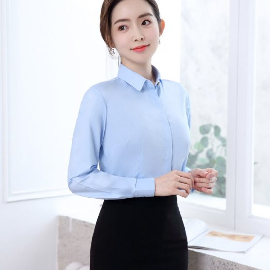 High quality women's long sleeve shirt solid color fashion business bamboo fiber shirt brand business women's shirt large size