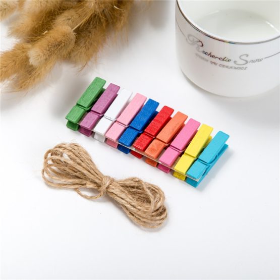 Photo Frame With Mini Colored Clothespins and Twine