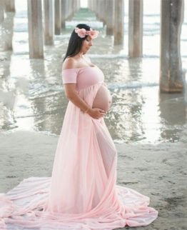 Maternity Photography Boat Neck Dress - Pregnant Off Shoulder Short Sleeve